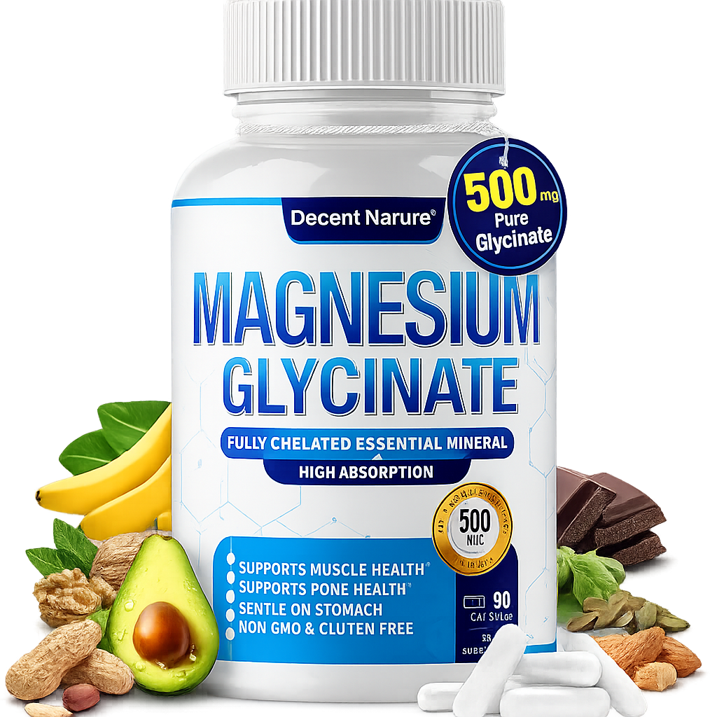 Bottle of magnesium glycinate supplement for better sleep and muscle cramp relief